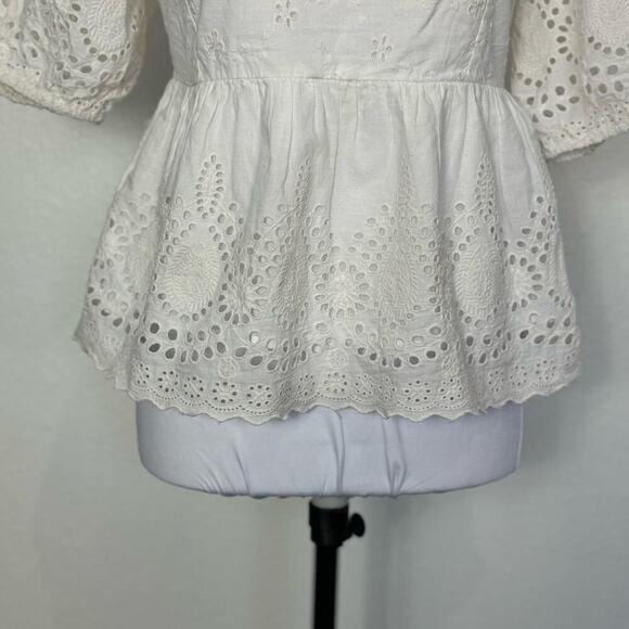 Walter‎ Baker Top Eyelet Blouse White Puff Sleeve Empire Waist Size S - Picture 5 of 10